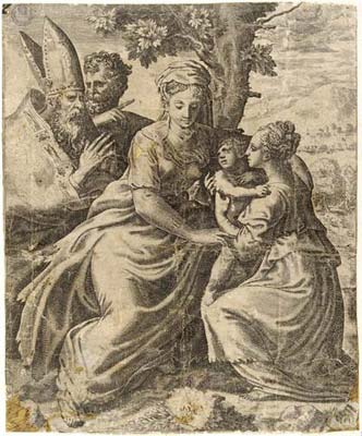 Bonasone Giulio - Madonna con Bambino santa Caterina san Giuseppe e un santo vescovo